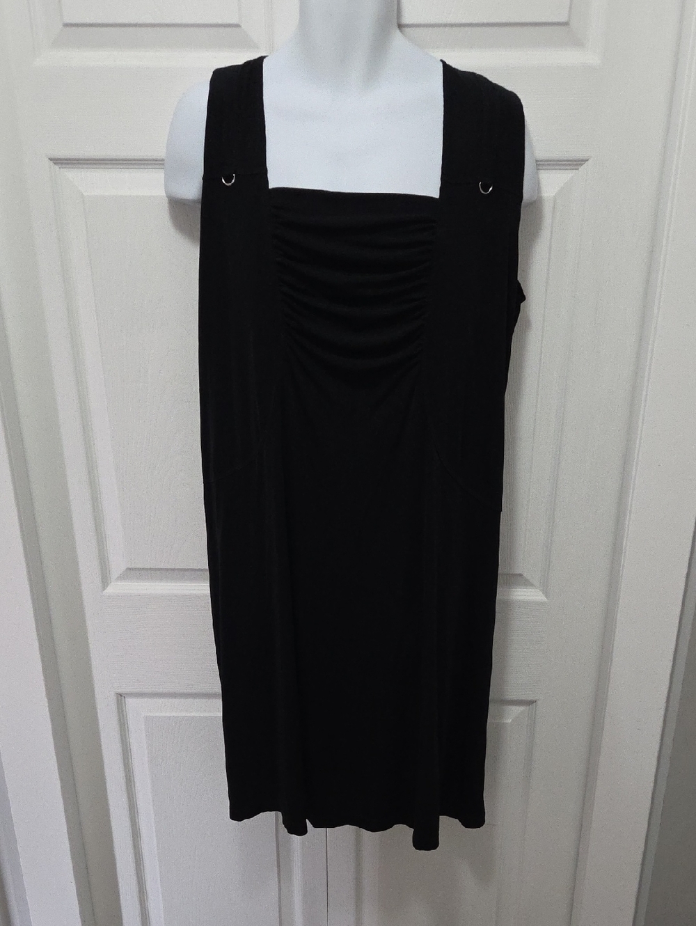 Picadilly Fashion 1X Black Sleeveless Ruched Midi Dress